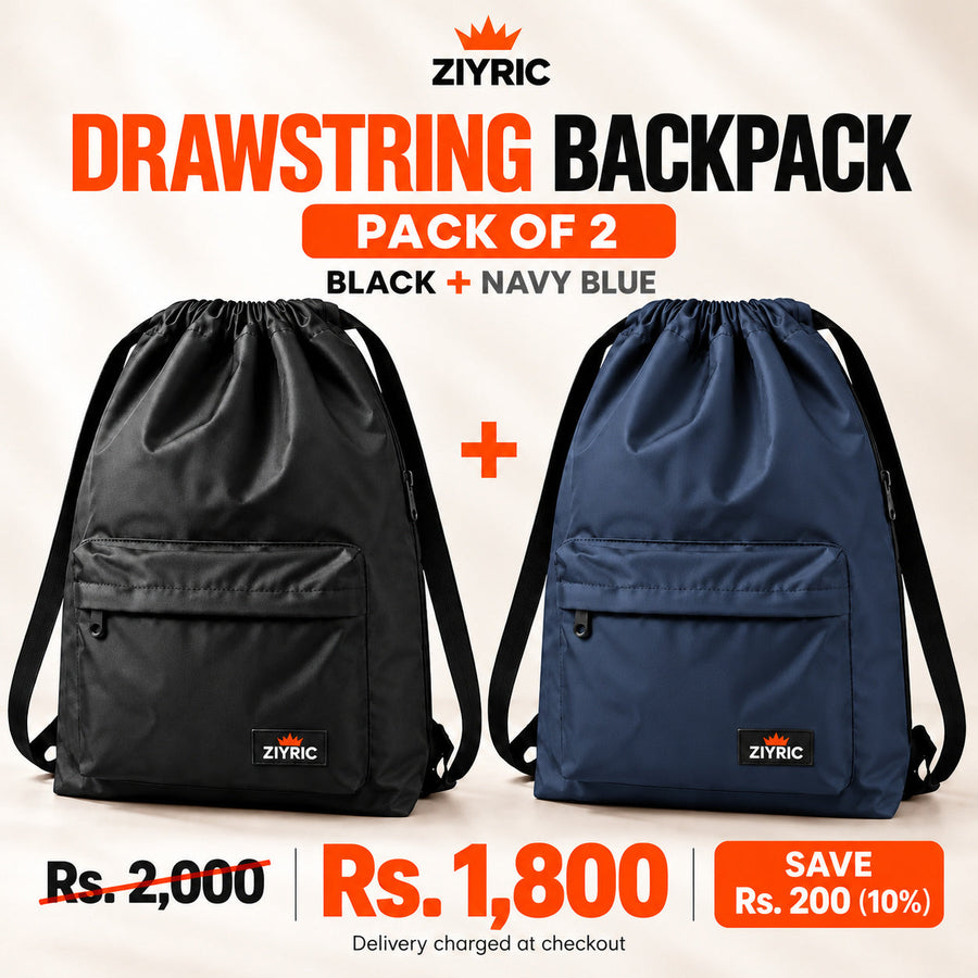 Drawstring Backpack — Pack of 2 | Black + Navy Blue