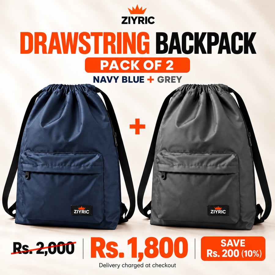 Drawstring Backpack — Pack of 2 | Navy Blue + Grey