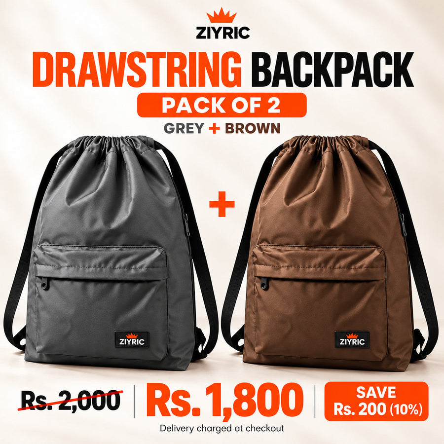 Drawstring Backpack — Pack of 2 | Grey + Brown