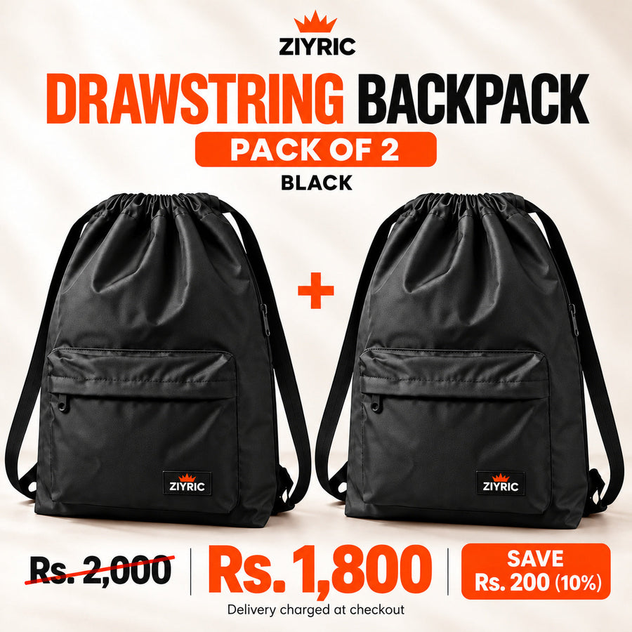 Drawstring Backpack — Pack of 2 | Black