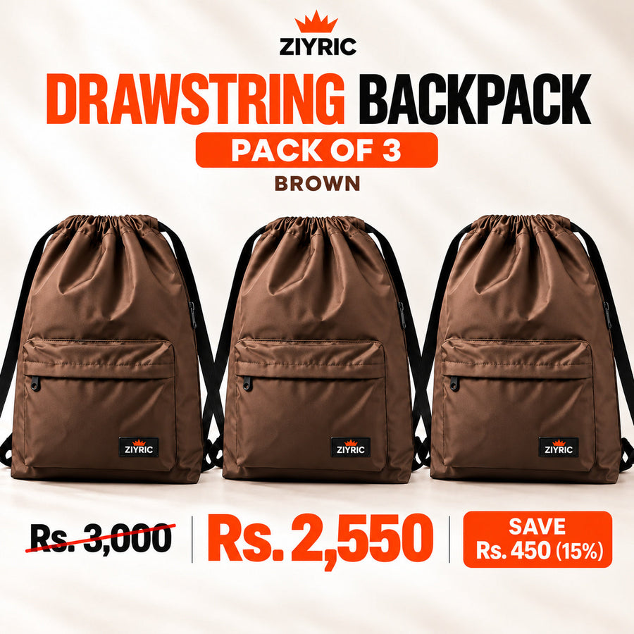 Drawstring Backpack — Pack of 3 | Brown