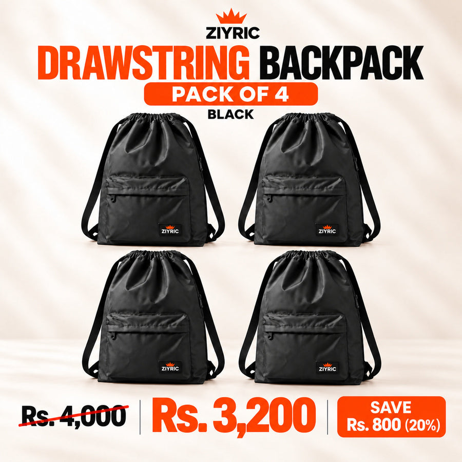 Drawstring Backpack — Pack of 4 | Black