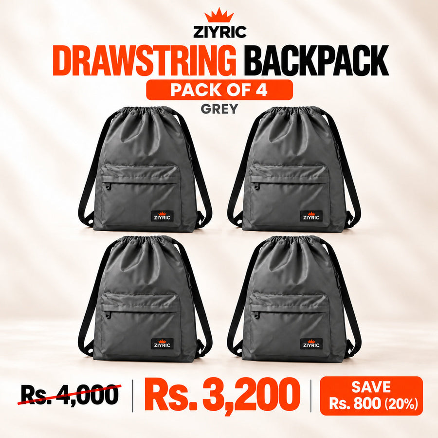 Drawstring Backpack — Pack of 4 | Grey