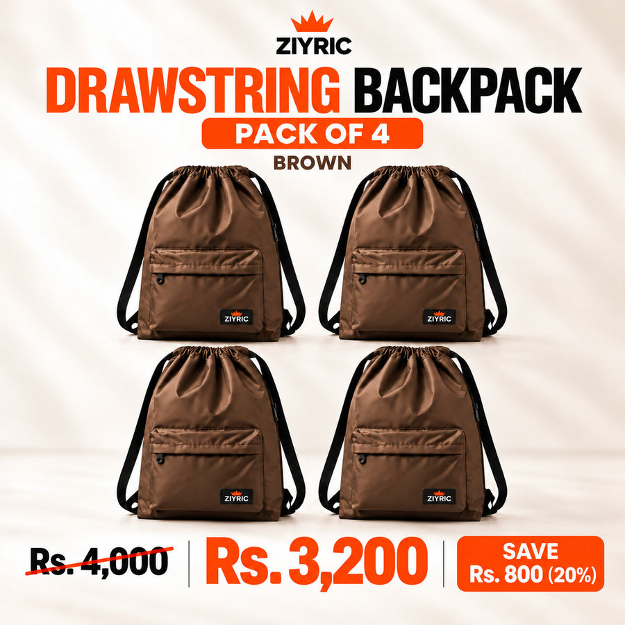 Drawstring Backpack — Pack of 4 | Brown