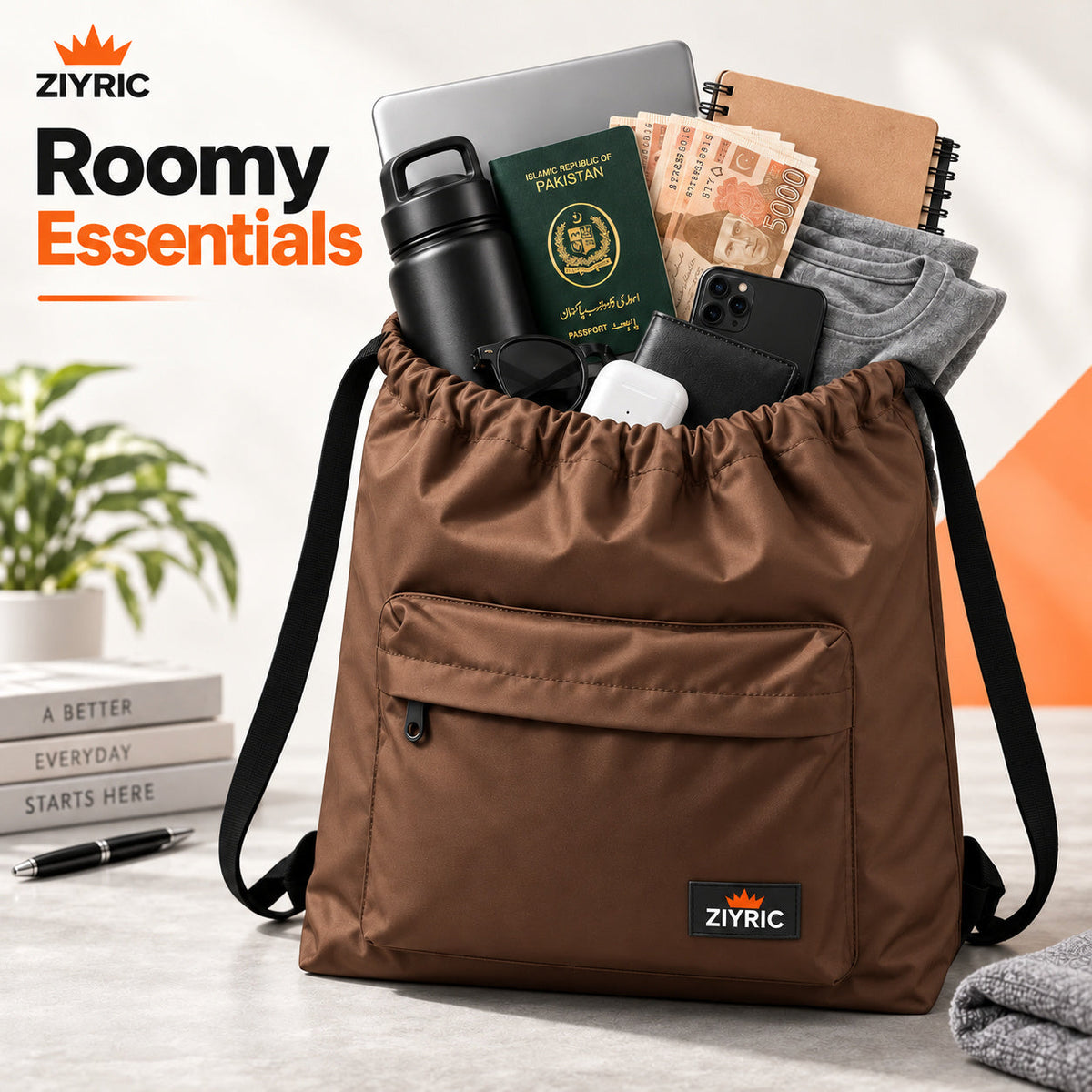 Drawstring Backpack — Pack of 4 | Brown