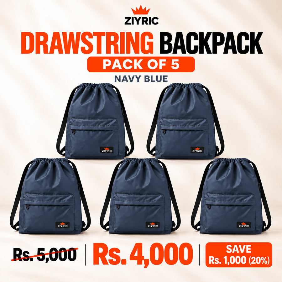 Drawstring Backpack — Pack of 5 | Navy Blue