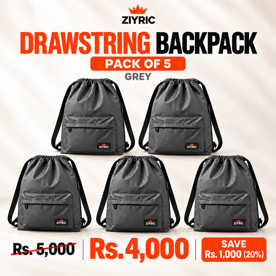 Drawstring Backpack — Pack of 5 | Grey