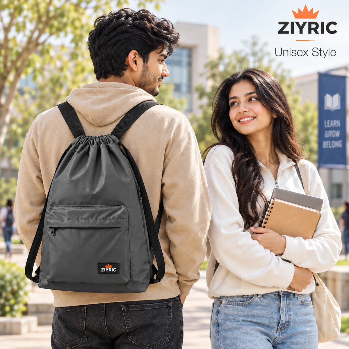 Drawstring Backpack — Pack of 5 | Grey