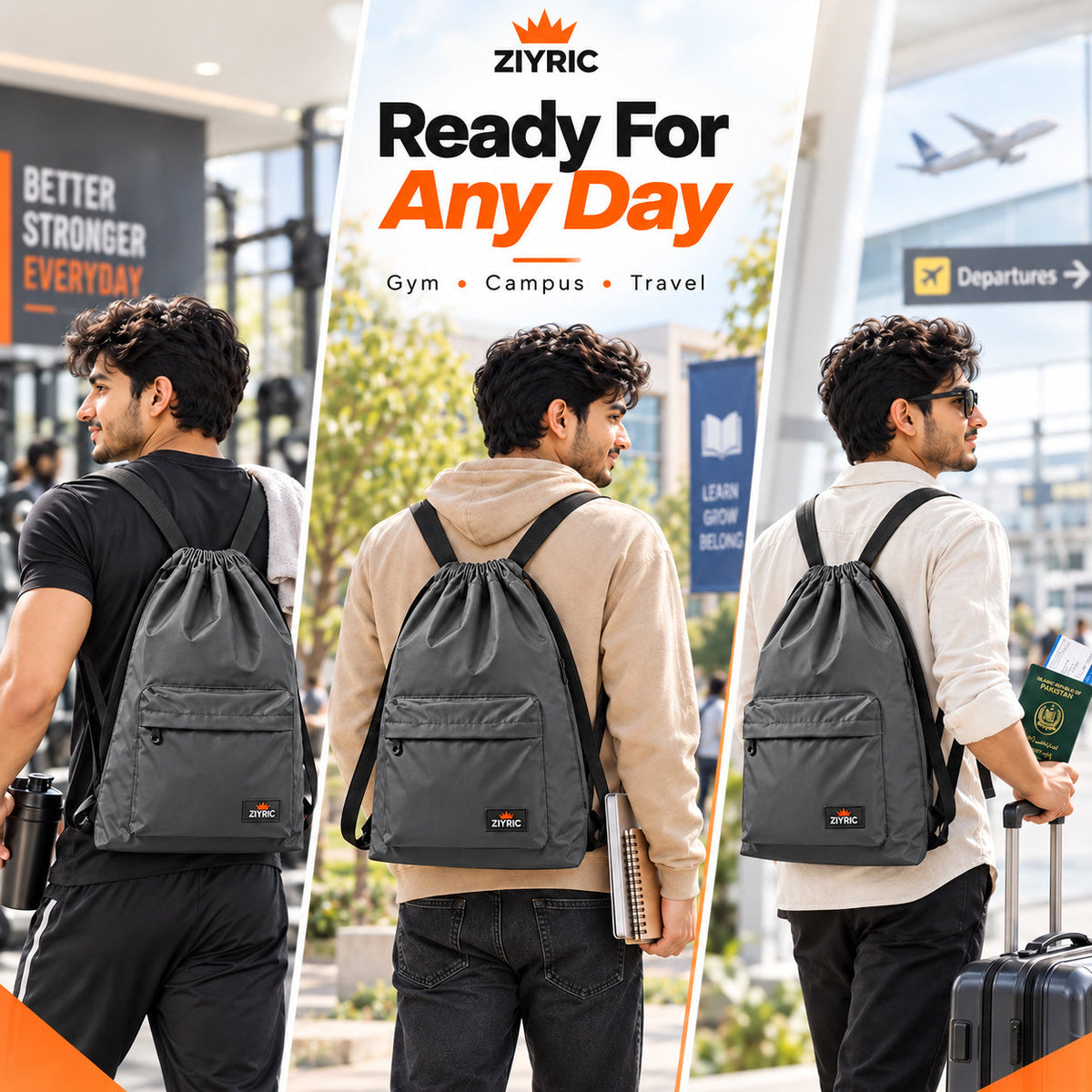 Drawstring Backpack — Pack of 5 | Grey