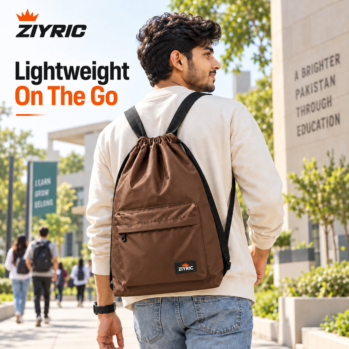 Drawstring Backpack — Pack of 5 | Brown