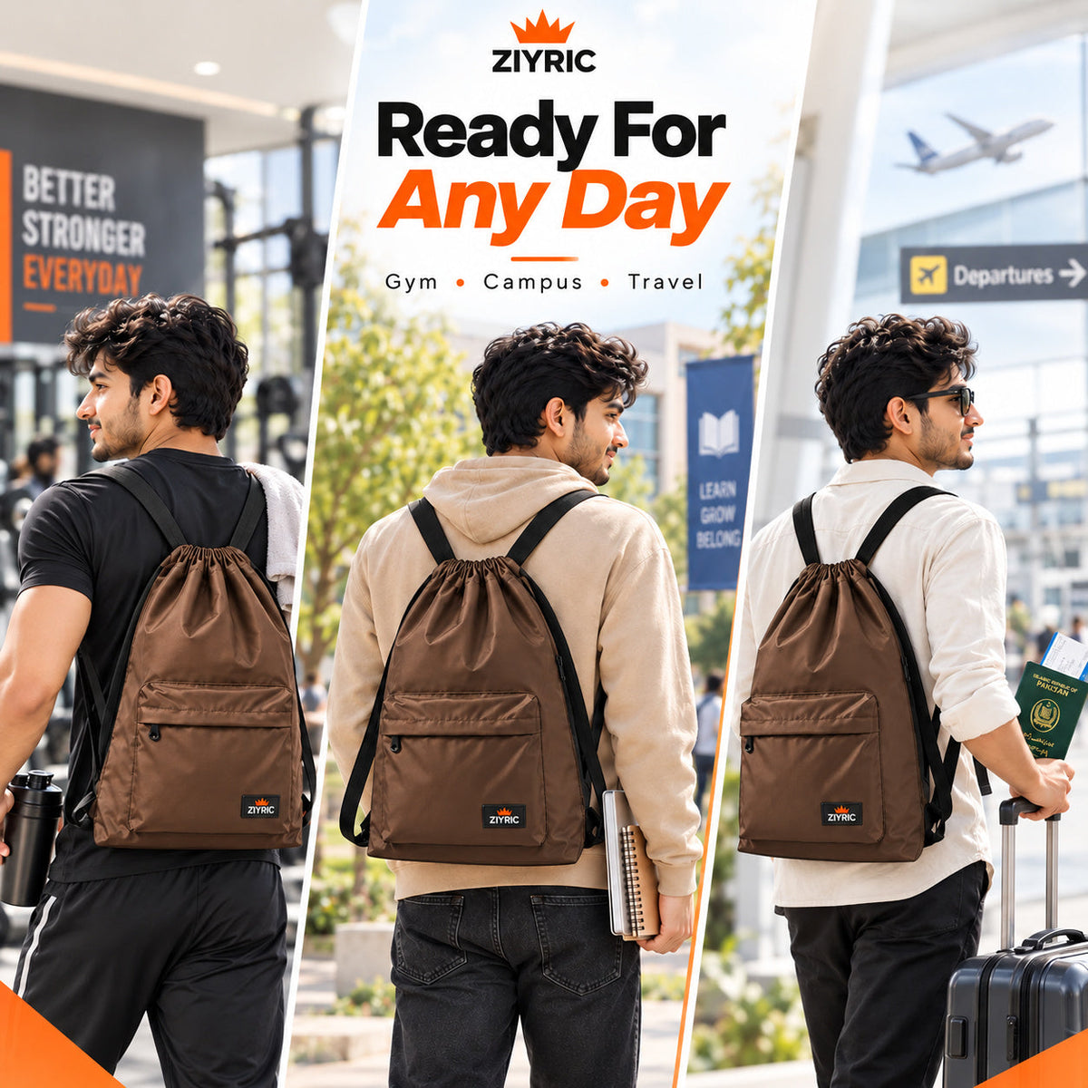 Drawstring Backpack — Pack of 5 | Brown