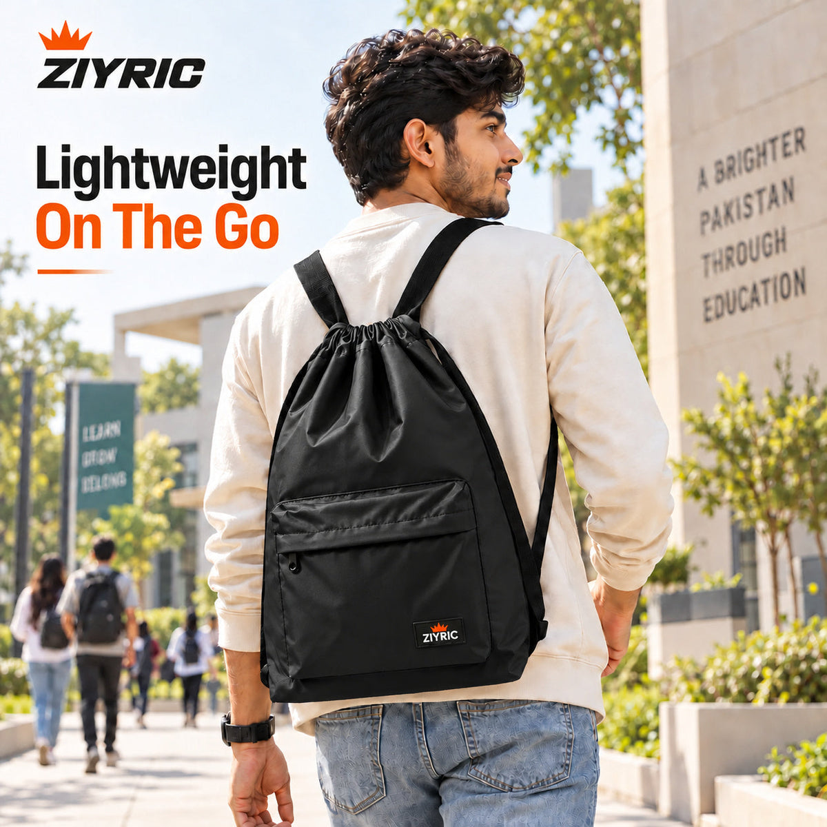 Drawstring Backpack — Pack of 6 | Black
