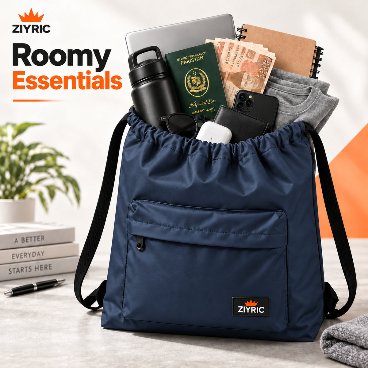 Drawstring Backpack — Pack of 6 | Navy Blue