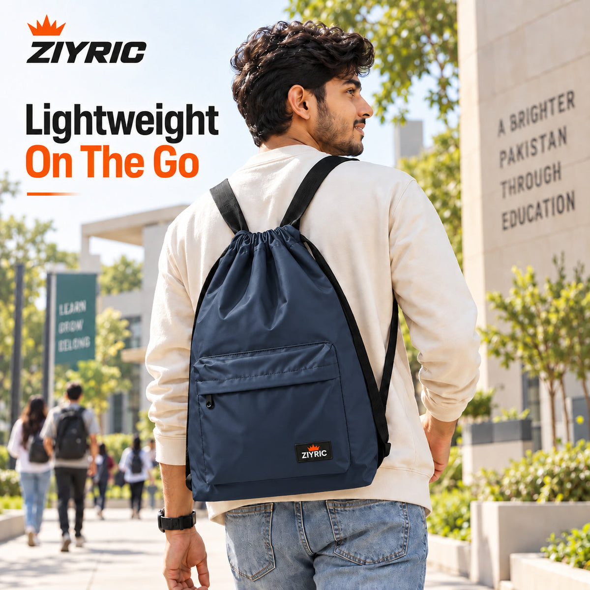 Drawstring Backpack — Pack of 6 | Navy Blue