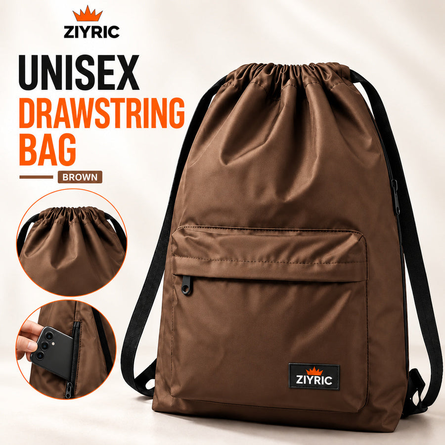 Unisex Drawstring Backpack – Brown