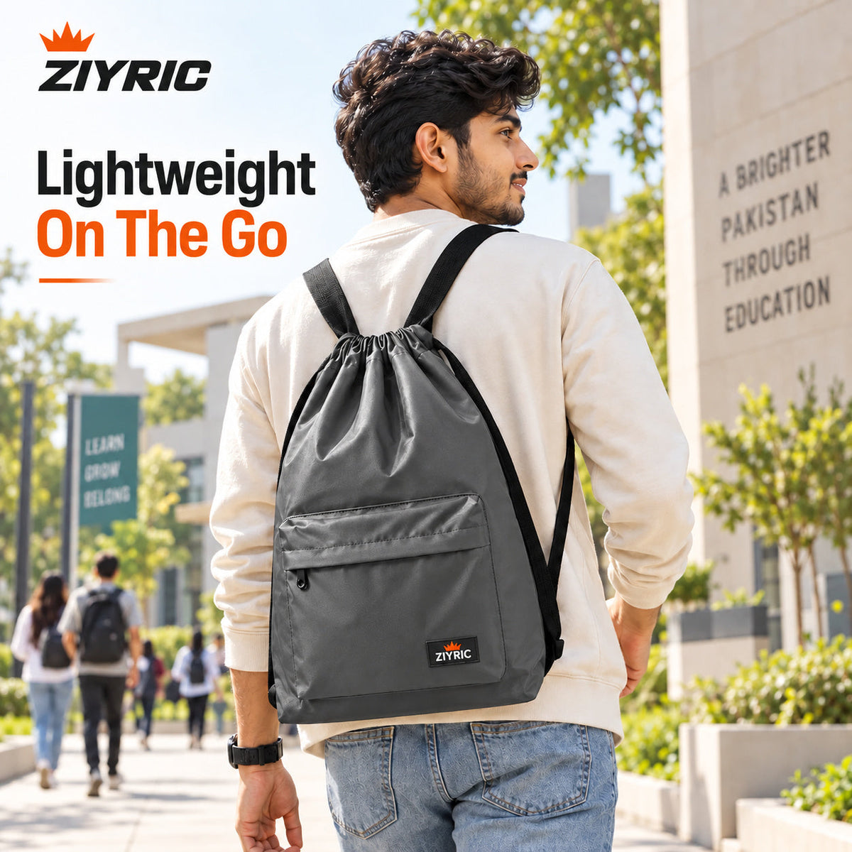 Unisex Drawstring Backpack – Grey
